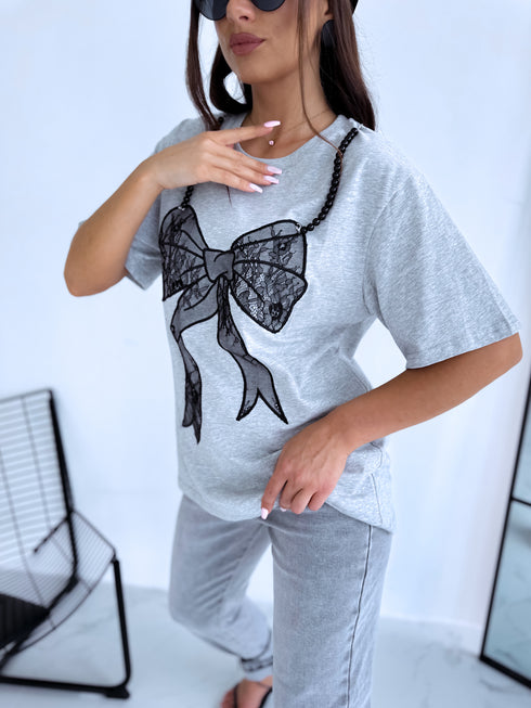 T-krekls "PEARL AND LACE" - pelēks